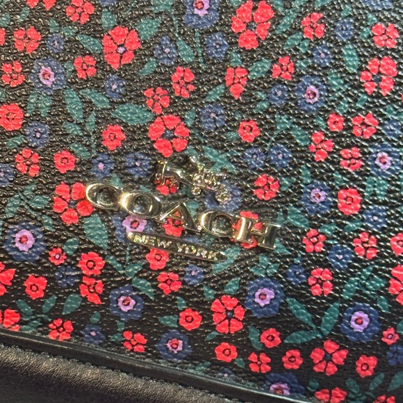 Coach Sierra Ranch floral satchel w strap black red flowers Alma style - Picture 5 of 9